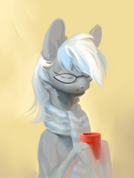 Size: 600x800 | Tagged: safe, artist:yanisfucker, derpibooru import, oc, oc only, earth pony, pony, clothes, cup, scarf, solo