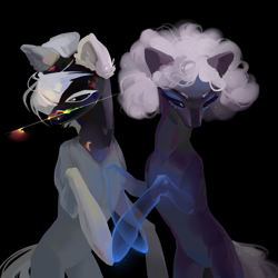 Size: 2449x2449 | Tagged: safe, artist:yanisfucker, derpibooru import, oc, oc only, earth pony, pony, ambiguous gender, black background, black fire opal, duo, high res, simple background, transparent flesh