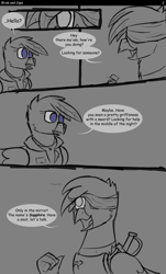 Size: 2200x3641 | Tagged: safe, artist:somber, derpibooru import, oc, oc:gaela, oc:sapphire horizons, griffon, comic:birds and caps, fallout equestria, comic, female