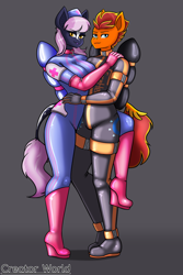 Size: 1500x2250 | Tagged: safe, alternate version, artist:creatorworld, derpibooru import, oc, oc only, oc:fireheart(fire), oc:nurse lavender blossom, anthro, bat pony, alternate universe, bat pony oc, clothes, duo, duo male and female, female, fireheart76's latex suit design, gloves, latex, latex gloves, latex suit, male, prisoners of the moon, rubber, rubber suit