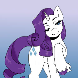 Size: 300x300 | Tagged: safe, artist:snowflake_pone, derpibooru import, rarity, pony, unicorn, g4, digital art, female, gradient background, horn, lidded eyes, mare, one eye closed, pixel art, smiling, unshorn fetlocks, wink