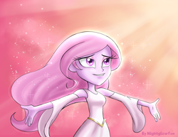 Size: 3300x2550 | Tagged: safe, artist:nightglowfan, derpibooru import, princess celestia, human, equestria girls, g4, clothes, dress, long hair, magic, slender, sunrise, thin, young celestia