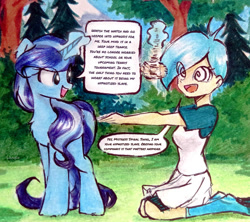 Size: 948x843 | Tagged: safe, artist:liaaqila, derpibooru import, tennis match, oc, oc:spiral swirl, equestria girls, g4, commission, dialogue, hypnosis, hypnotized, kneeling, pocket watch, swirly eyes, traditional art, zombie arms