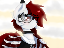 Size: 4000x3000 | Tagged: safe, artist:ponersarecute, derpibooru import, oc, oc only, pegasus, clothes, coat markings, collar, eyebrows, eyebrows visible through hair, femboy, glasses, male, pegasus oc, shirt, spread wings, stallion, vest, wings