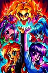 Size: 1909x2880 | Tagged: safe, artist:rafastary, derpibooru import, adagio dazzle, aria blaze, sonata dusk, sunset shimmer, twilight sparkle, human, equestria girls, g4, rainbow rocks, female, humanized, rainbow rocks 10th anniversary, the dazzlings