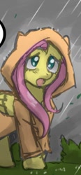 Size: 270x580 | Tagged: safe, artist:johnjoseco, derpibooru import, edit, fluttershy, pegasus, clothes, cropped, cute, poncho, rain, raincoat, shyabetes, solo