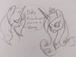 Size: 3000x2239 | Tagged: safe, derpibooru import, princess cadance, alicorn, pony, unicorn, g4, duo, duo female, female, folded wings, horn, mare, speech bubble, traditional art, wings