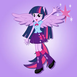 Size: 2000x2000 | Tagged: safe, artist:julie-z, derpibooru import, twilight sparkle, human, equestria girls, g4, rainbow rocks, female, ponied up, pony ears, purple background, rainbow rocks 10th anniversary, simple background, solo