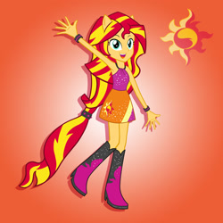 Size: 2000x2000 | Tagged: safe, artist:julie-z, derpibooru import, sunset shimmer, human, equestria girls, g4, rainbow rocks, female, ponied up, pony ears, rainbow rocks 10th anniversary, red background, simple background, solo