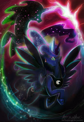 Size: 2031x2954 | Tagged: safe, artist:mad munchkin, derpibooru import, princess luna, tantabus, alicorn, pony, do princesses dream of magic sheep, g4, crying, female, jewelry, mare, regalia, signature