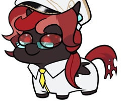 Size: 694x577 | Tagged: artist needed, source needed, safe, derpibooru import, oc, oc only, changeling, equestria at war mod, clothes, glasses, hat, necktie, red changeling, simple background, solo, squatpony, uniform, white background