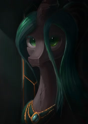 Size: 1146x1621 | Tagged: safe, artist:plainoasis, derpibooru import, queen chrysalis, changeling, changeling queen, g4, bust, female, solo