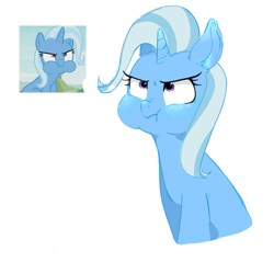 Size: 2048x2048 | Tagged: safe, artist:jianqiangjianqiang379, derpibooru import, trixie, pony, unicorn, g4, bust, cute, diatrixes, female, horn, mare, pouting, puffy cheeks, reference used, screencap reference, simple background, solo, white background