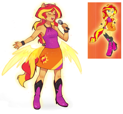 Size: 1421x1320 | Tagged: safe, artist:switchsugar, derpibooru exclusive, derpibooru import, sunset shimmer, equestria girls, g4, rainbow rocks, bare shoulders, magic, ponied up, rainbow rocks 10th anniversary, simple background, sketch, sleeveless, white background, wings