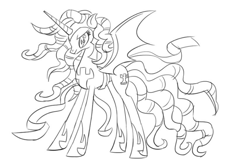 Size: 874x572 | Tagged: safe, derpibooru import, cozy glow, alicorn, pony, g4, alicornified, concept art, cozycorn, giant demon alicorn cozy glow, leak, monochrome, race swap, sketch, solo