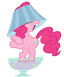 Size: 2500x3000 | Tagged: safe, artist:originalcanadian, derpibooru import, pinkie pie, earth pony, pony, g4, bipedal, drink, female, hat, lampshade, lampshade hat, mare, punch, punch (drink), punch bowl, simple background, solo, transparent background