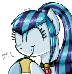 Size: 940x977 | Tagged: safe, artist:technoponywardrobe, derpibooru import, sonata dusk, earth pony, pony, equestria girls, g4, rainbow rocks, cute, eating, eyebrows, eyebrows visible through hair, eyes closed, eyeshadow, female, food, food on face, happy, hoof hold, jewelry, makeup, mare, munching, pendant, rainbow rocks 10th anniversary, simple background, solo, sonatabetes, taco, that pony sure does love tacos, transparent background