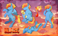 Size: 5160x3189 | Tagged: safe, artist:icy_passio, derpibooru import, oc, oc:blazarius, pegasus, pony, character design, fiery mane, green eyes, male, pegasus oc, pony oc, reference sheet