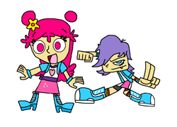 Size: 1016x728 | Tagged: safe, artist:harounhaeder102, derpibooru import, human, equestria girls, g4, ami onuki, boots, clothes, clothes swap, cosplay, costume, crossover, female, girly girl, hi hi puffy ami yumi, high heel boots, jacket, shirt, shoes, simple background, skirt, socks, tomboy, transparent background, vest, yumi yoshimura