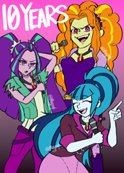 Size: 1384x1929 | Tagged: safe, artist:kyno_3584, derpibooru import, adagio dazzle, aria blaze, sonata dusk, equestria girls, g4, fanart, rainbow rocks 10th anniversary, the dazzlings