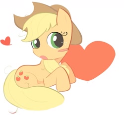 Size: 1279x1188 | Tagged: safe, artist:bonnboncakez, derpibooru import, applejack, earth pony, pony, g4, blushing, cowboy hat, female, freckles, hat, heart, mare, simple background, solo, white background