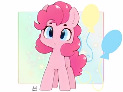 Size: 4000x3000 | Tagged: safe, artist:zokkili, derpibooru import, pinkie pie, earth pony, pony, g4, cutie mark, female, looking at you, passepartout, signature, solo, stars