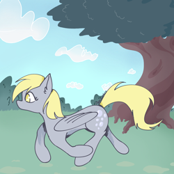 Size: 4400x4400 | Tagged: safe, artist:tkshoelace, derpibooru import, derpy hooves, pegasus, pony, g4, cloud, ear fluff, ears, female, folded wings, solo, tree, wings