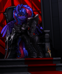 Size: 3800x4500 | Tagged: safe, artist:konejo, derpibooru import, oc, oc only, oc:redline lightwing, pegasus, pony, armor, blades, dagger, weapon