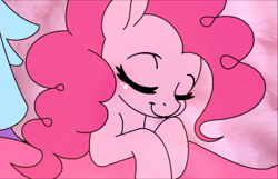 Size: 1675x1080 | Tagged: safe, artist:tamers12345, derpibooru import, screencap, pinkie pie, earth pony, g4, bed, cute, ms paint, offscreen character, sleeping, solo