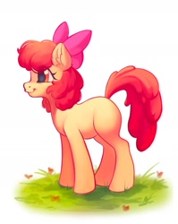 Size: 1750x2193 | Tagged: safe, artist:brdscker, derpibooru import, apple bloom, earth pony, pony, female, filly, foal, grass, simple background, smiling, solo, white background