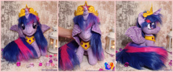 Size: 2560x1080 | Tagged: safe, artist:1stastrastudio, derpibooru import, twilight sparkle, twilight sparkle (alicorn), alicorn, pony, big crown thingy, chibi, element of magic, irl, jewelry, lantern, photo, plushie, regalia, solo, wing hands, wings