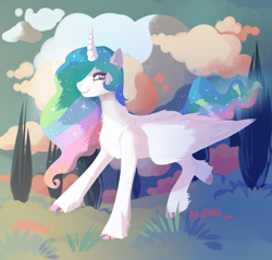 Size: 2300x2200 | Tagged: safe, artist:mylittlegodzilla, derpibooru exclusive, derpibooru import, princess celestia, alicorn, pony, g4, female, looking at you, mare, running, smiling, smiling at you, solo, solo female, unshorn fetlocks, wings