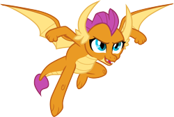 Size: 4476x3000 | Tagged: safe, artist:cloudy glow, derpibooru import, smolder, dragon, g4, dragon wings, dragoness, female, fist, flying, high res, open mouth, open smile, ready for action, simple background, smiling, solo, spread wings, transparent background, vector, wings