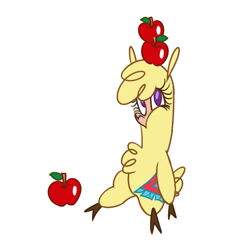 Size: 717x719 | Tagged: safe, artist:nonameorous, derpibooru import, paprika paca, alpaca, them's fightin' herds, apple, balancing, cloven hooves, community related, food, looking at you, simple background, sitting, solo, white background