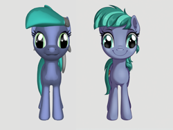 Size: 2000x1500 | Tagged: safe, ai content, derpibooru import, generator:pony diffusion v6 xl, generator:stable diffusion, machine learning generated, pony creator, 3d, derp face, gray background, looking at you, meme, ponylumen, prompter:jasmindreasond, silly face, simple background, smiling, smiling at you, solo