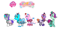 Size: 1920x1080 | Tagged: safe, artist:omegaridersangou, derpibooru import, cotton candy (g3), glory, starbeam, twinkle twirl, pegasus, pony, unicorn, g1, g3, g4, clothes, cosplay, costume, female, g1 to g4, g3 to g4, generation leap, horn, loop-de-la, precure, pretty cure, simple background, together, white background, wonderful precure