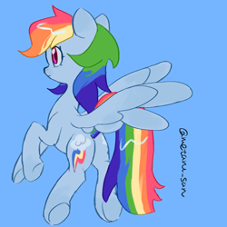 Size: 4096x4096 | Tagged: safe, artist:metaruscarlet, derpibooru import, rainbow dash, pegasus, pony, g4, blue background, butt, flying, plot, rainbutt dash, simple background, solo, spread wings, wings