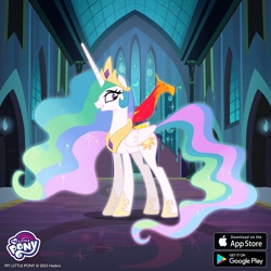 Size: 1080x1080 | Tagged: safe, derpibooru import, philomena, princess celestia, alicorn, phoenix, castle of the royal pony sisters, duo, gameloft, indoors, pet