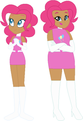 Size: 384x559 | Tagged: safe, artist:sturk-fontaine, derpibooru import, pinkie pie, human, equestria girls, g4, base used, geode of sugar bombs, human coloration, magical geodes, simple background, superhero, two versions, white background