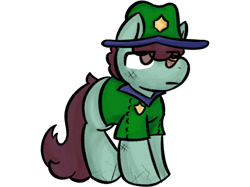 Size: 2732x2048 | Tagged: safe, artist:felixmcfurry, derpibooru import, oc, oc only, oc:leafy trail, earth pony, pony, :|, badge, bandaid, bandaid on nose, blank flank, brown eyes, clothes, earth pony oc, female, filly, filly oc, foal, hat, park ranger, pony oc, simple background, solo, teal fur, transparent background