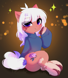 Size: 3259x3732 | Tagged: oc name needed, safe, artist:empress-twilight, derpibooru import, oc, oc only, pony, butt, clothes, commission, eye clipping through hair, female, looking at you, mare, plot, sitting, smiling, smiling at you, solo, sweater, underhoof, ych result