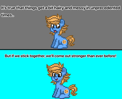 Size: 2243x1819 | Tagged: safe, artist:cookieballrun, derpibooru import, oc, oc only, oc:blue cookie, earth pony, pony, digital art, earth pony oc, male, pixel art, pony town, positive message, simple background, solo, stallion