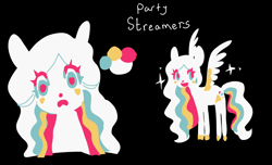 Size: 966x587 | Tagged: safe, artist:squilko, derpibooru import, oc, oc only, oc:party streamers, pegasus, pony, g4, black background, pegasus oc, simple background