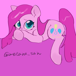 Size: 4096x4096 | Tagged: safe, artist:metaruscarlet, derpibooru import, pinkie pie, earth pony, pony, g4, cute, cuteamena, diapinkes, pinkamena diane pie, sad, sadorable, solo, two toned background