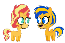 Size: 1500x1000 | Tagged: safe, artist:mlpfan3991, derpibooru import, sunset shimmer, oc, oc:flare spark, pegasus, unicorn, g4, canon x oc, duo, duo female, female, horn, pegasus oc, pretty pretty pegasus, ship:flareset, simple background, teen titans go, transparent background