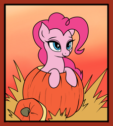 Size: 1535x1716 | Tagged: safe, artist:vomitvomiting, derpibooru import, pinkie pie, earth pony, pony, female, pumpkin, solo