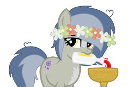 Size: 1129x767 | Tagged: safe, artist:izzakenna, derpibooru import, oc, oc only, oc:pascal, earth pony, base used, bottle, female, floral head wreath, flower, mare, mouth hold, simple background, solo, transparent background