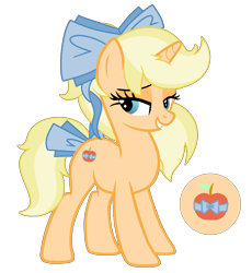 Size: 922x1004 | Tagged: safe, artist:izzakenna, derpibooru import, oc, oc only, oc:apple bow, pony, unicorn, bow, female, hair bow, horn, magical lesbian spawn, mare, offspring, parent:applejack, parent:rarity, parents:rarijack, simple background, solo, tail, tail bow, transparent background