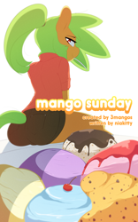 Size: 1000x1600 | Tagged: safe, artist:3mangos, derpibooru import, oc, oc:mango, comic:mango sunday, clothes, female, food, ice cream, shirt, shorts, solo