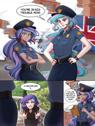 Size: 1800x2400 | Tagged: safe, artist:ilacavgbmjc, derpibooru import, princess celestia, princess luna, rarity, human, equestria girls, g4, britain, british, bus, clothes, comic, comic page, crossover, driving, falling apart, great britain, humanized, london, police, police officer, road rage, smoke, solo, spice girls, spice world, stairs, united kingdom